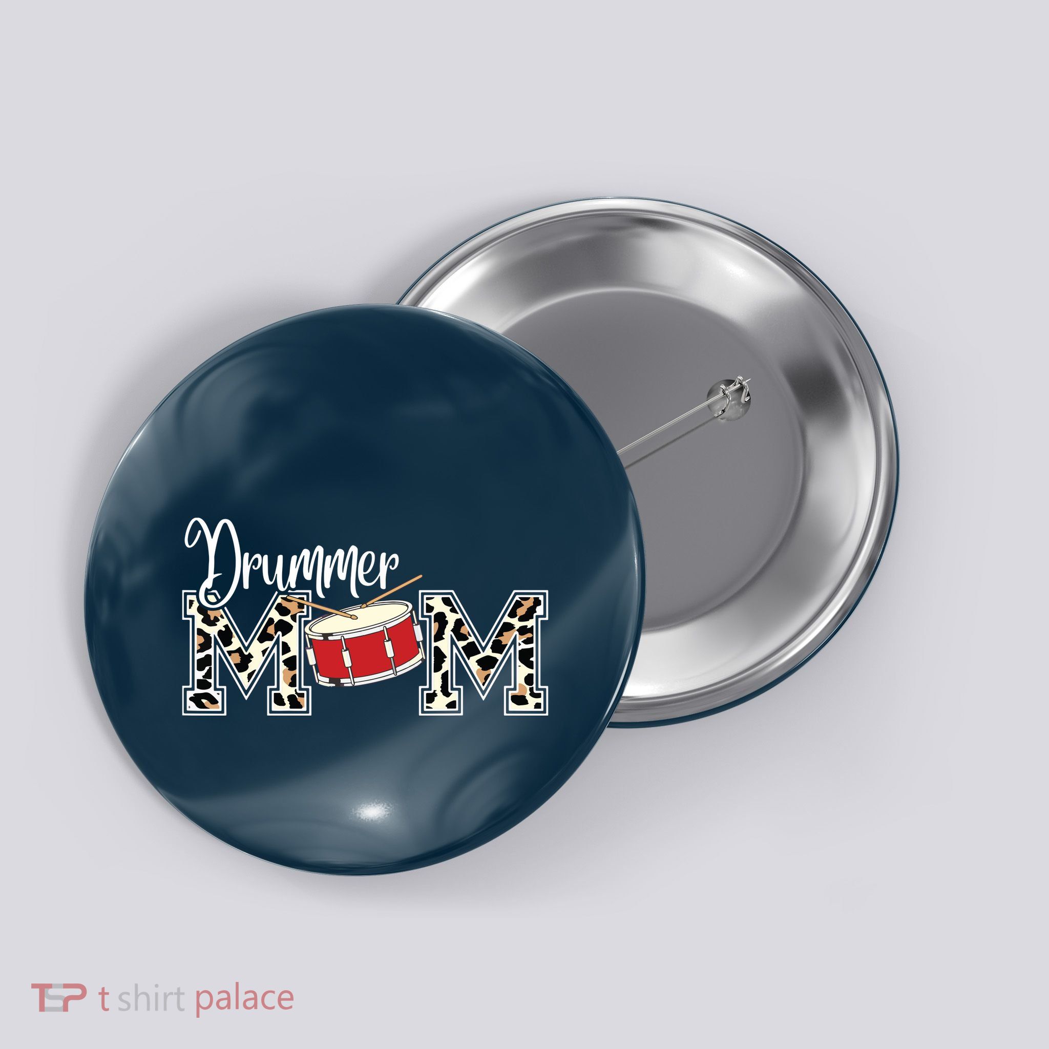 Drummer Mom Leopard Print Proud Drummer Mom Musical Button