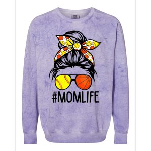 Dy Mom Life Softball Basketball Mommy Mothers Day Messy Bun Colorblast Crewneck Sweatshirt