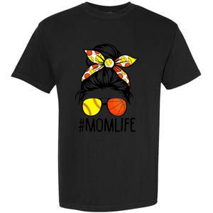 Dy Mom Life Softball Basketball Mommy Mothers Day Messy Bun Garment-Dyed Heavyweight T-Shirt