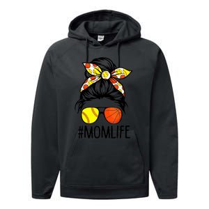 Dy Mom Life Softball Basketball Mommy Mothers Day Messy Bun Performance Fleece Hoodie