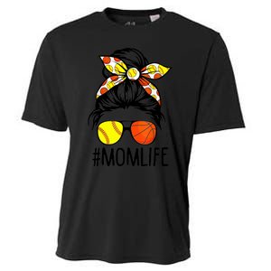 Dy Mom Life Softball Basketball Mommy Mothers Day Messy Bun Cooling Performance Crew T-Shirt