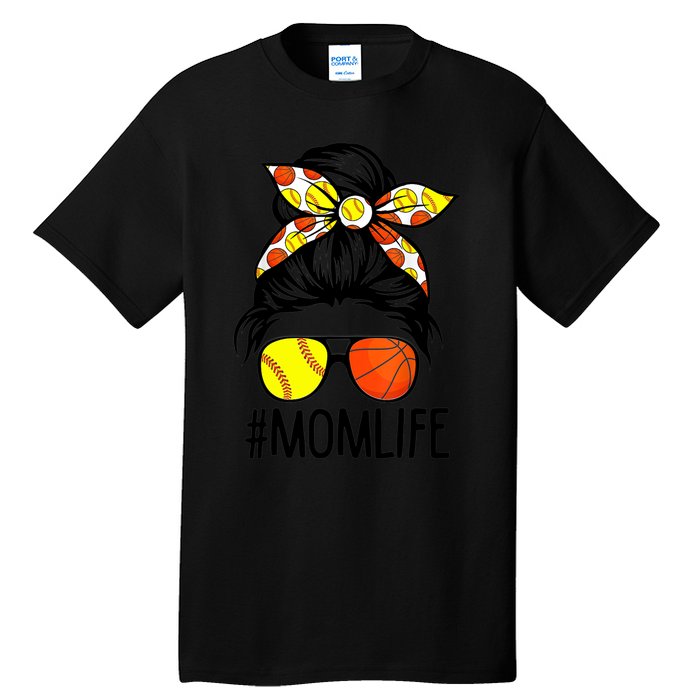 Dy Mom Life Softball Basketball Mommy Mothers Day Messy Bun Tall T-Shirt