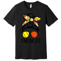 Dy Mom Life Softball Basketball Mommy Mothers Day Messy Bun Premium T-Shirt