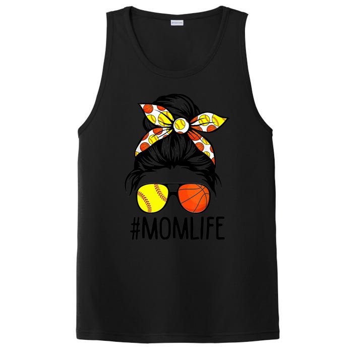 Dy Mom Life Softball Basketball Mommy Mothers Day Messy Bun PosiCharge Competitor Tank