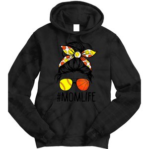 Dy Mom Life Softball Basketball Mommy Mothers Day Messy Bun Tie Dye Hoodie