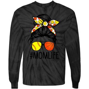 Dy Mom Life Softball Basketball Mommy Mothers Day Messy Bun Tie-Dye Long Sleeve Shirt