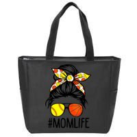 Dy Mom Life Softball Basketball Mommy Mothers Day Messy Bun Zip Tote Bag