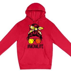 Dy Mom Life Softball Basketball Mommy Mothers Day Messy Bun Premium Pullover Hoodie