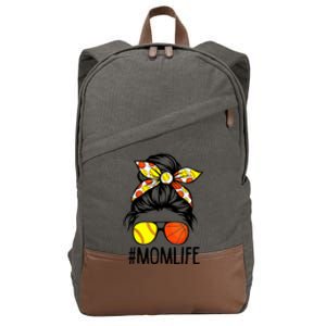 Dy Mom Life Softball Basketball Mommy Mothers Day Messy Bun Cotton Canvas Backpack