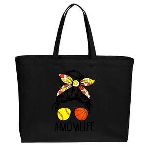 Dy Mom Life Softball Basketball Mommy Mothers Day Messy Bun Cotton Canvas Jumbo Tote