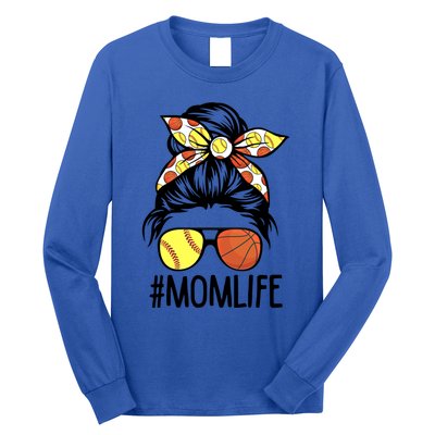 Dy Mom Life Softball Basketball Mommy Mothers Day Messy Bun Gift Long Sleeve Shirt