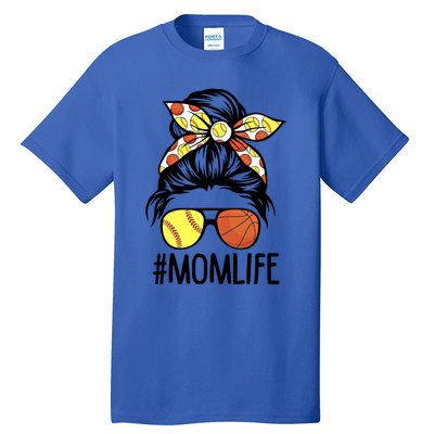 Dy Mom Life Softball Basketball Mommy Mothers Day Messy Bun Gift Tall T-Shirt