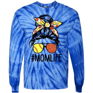 Dy Mom Life Softball Basketball Mommy Mothers Day Messy Bun Gift Tie-Dye Long Sleeve Shirt