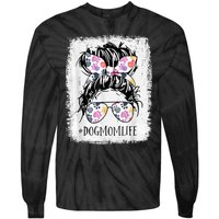 Dog Mom Life Messy Bun Hair Mothers Day Women Animal Tie-Dye Long Sleeve Shirt