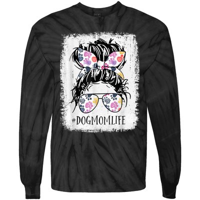 Dog Mom Life Messy Bun Hair Mothers Day Women Animal Tie-Dye Long Sleeve Shirt