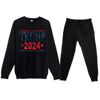 Dunny Make Liberals Cry Again Vintage Trump 2024 Premium Crewneck Sweatsuit Set