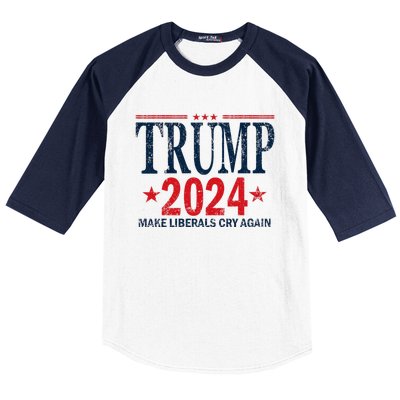 Dunny Make Liberals Cry Again Vintage Trump 2024 Baseball Sleeve Shirt