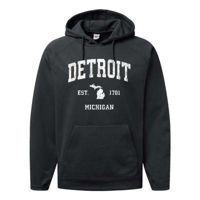 Detroit Michigan Mi Vintage Athletic Sports Performance Fleece Hoodie