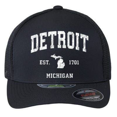 Detroit Michigan Mi Vintage Athletic Sports Flexfit Unipanel Trucker Cap