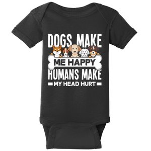 Dogs Make Me Happy Humans Make My Head Hurt Funny Dog Lover Baby Bodysuit