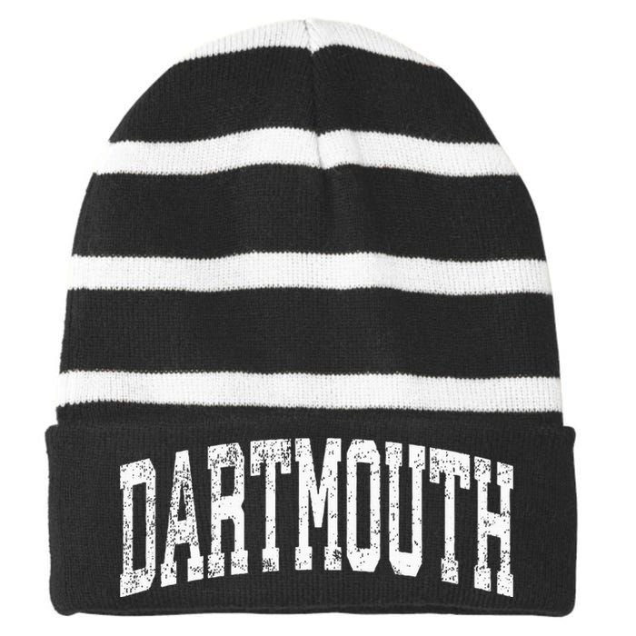 Dartmouth Massachusetts Ma Vintage Athletic Sports Design Striped Beanie with Solid Band