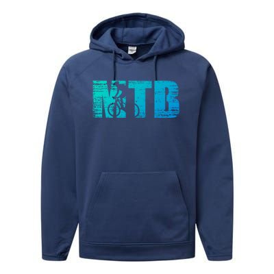 Distressed Mtb Mountain Bike Meaningful Gift For Mountain Bikers Gift Performance Fleece Hoodie