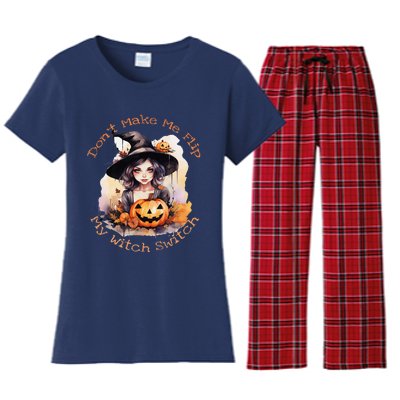 DonT Make Me Flip My Witch Switch Halloween Couples 2024 Women's Flannel Pajama Set