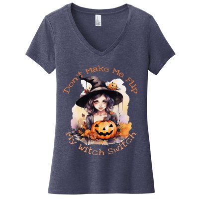 DonT Make Me Flip My Witch Switch Halloween Couples 2024 Women's V-Neck T-Shirt