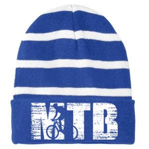 Distressed Mtb Mountain Bike Meaningful Gift For Mountain Bikers Gift Striped Beanie with Solid Band