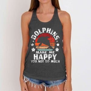 Dolphins Make Me Happy Dolphin Lover Sea Marine Biologist Women's Knotted Racerback Tank