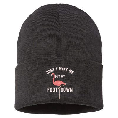 DonT Make Me Put My Foot Down Funny Flamingo Sustainable Knit Beanie