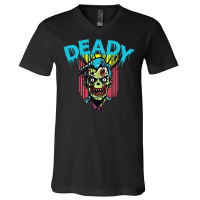 Deady Mummy Matching Dad Mom Halloween Pop Art V-Neck T-Shirt