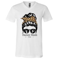 Dance Mom Messy Bun Hair Funny Leopard Dancer V-Neck T-Shirt