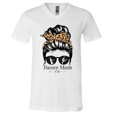 Dance Mom Messy Bun Hair Funny Leopard Dancer V-Neck T-Shirt