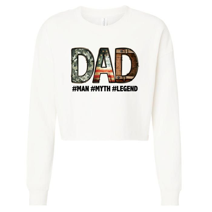 Dad Man Myth Legend Vintage Cropped Pullover Crew