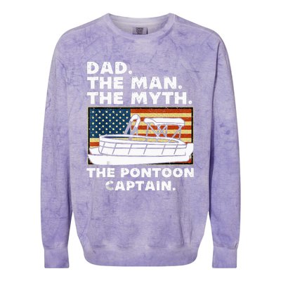 Dad Man Myth Pontoon Captain American Flag Boat Fathers Day Colorblast Crewneck Sweatshirt