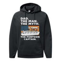 Dad Man Myth Pontoon Captain American Flag Boat Fathers Day Performance Fleece Hoodie