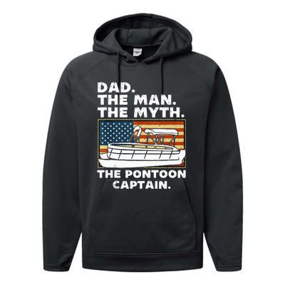 Dad Man Myth Pontoon Captain American Flag Boat Fathers Day Performance Fleece Hoodie