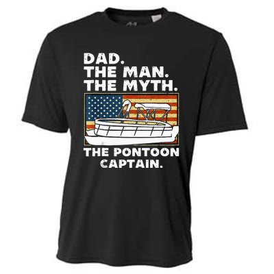 Dad Man Myth Pontoon Captain American Flag Boat Fathers Day Cooling Performance Crew T-Shirt