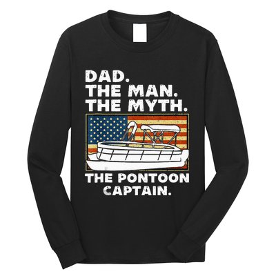 Dad Man Myth Pontoon Captain American Flag Boat Fathers Day Long Sleeve Shirt