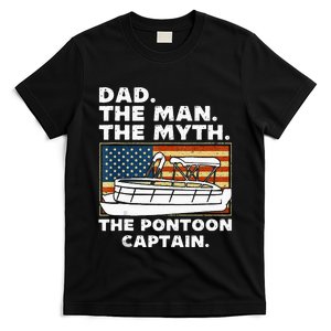 Dad Man Myth Pontoon Captain American Flag Boat Fathers Day T-Shirt