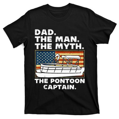 Dad Man Myth Pontoon Captain American Flag Boat Fathers Day T-Shirt