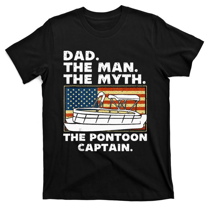 Dad Man Myth Pontoon Captain American Flag Boat Fathers Day T-Shirt