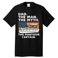 Dad Man Myth Pontoon Captain American Flag Boat Fathers Day Tall T-Shirt