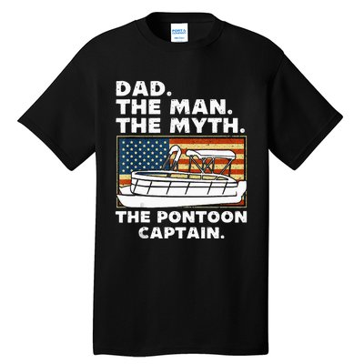 Dad Man Myth Pontoon Captain American Flag Boat Fathers Day Tall T-Shirt