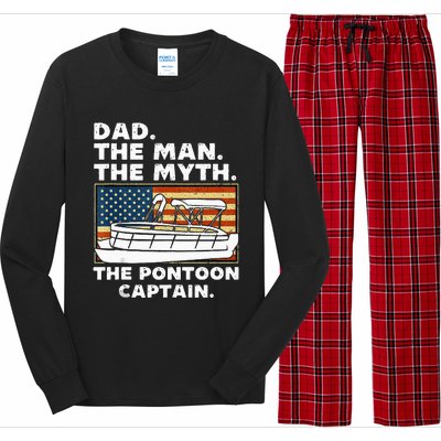 Dad Man Myth Pontoon Captain American Flag Boat Fathers Day Long Sleeve Pajama Set