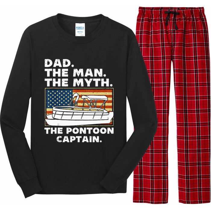 Dad Man Myth Pontoon Captain American Flag Boat Fathers Day Long Sleeve Pajama Set