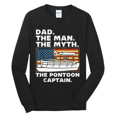 Dad Man Myth Pontoon Captain American Flag Boat Fathers Day Tall Long Sleeve T-Shirt