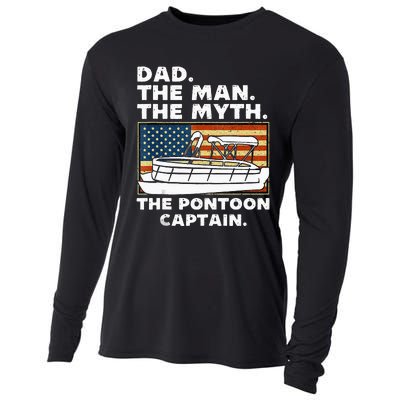 Dad Man Myth Pontoon Captain American Flag Boat Fathers Day Cooling Performance Long Sleeve Crew