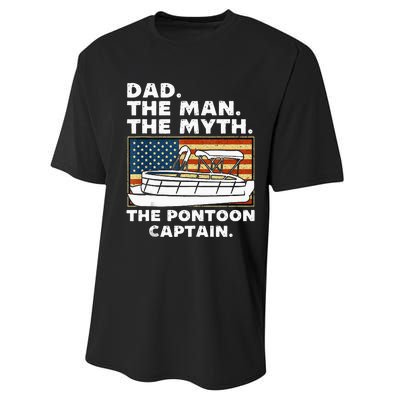 Dad Man Myth Pontoon Captain American Flag Boat Fathers Day Performance Sprint T-Shirt